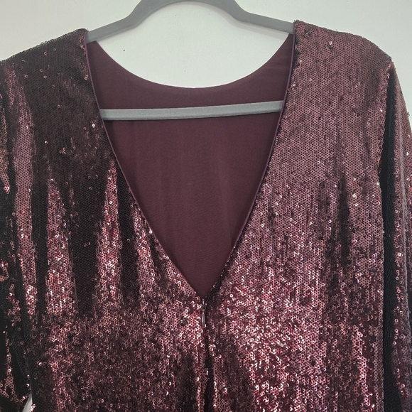 Dress the Population Lolita Red Shimmer Sequin Mini Dress Party Holiday New Year - Picture 7 of 10